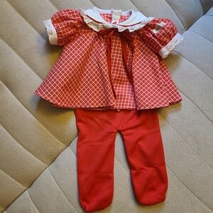 Vintage Cabbage Patch Kid Red & White Gingham Dress and Red Tights